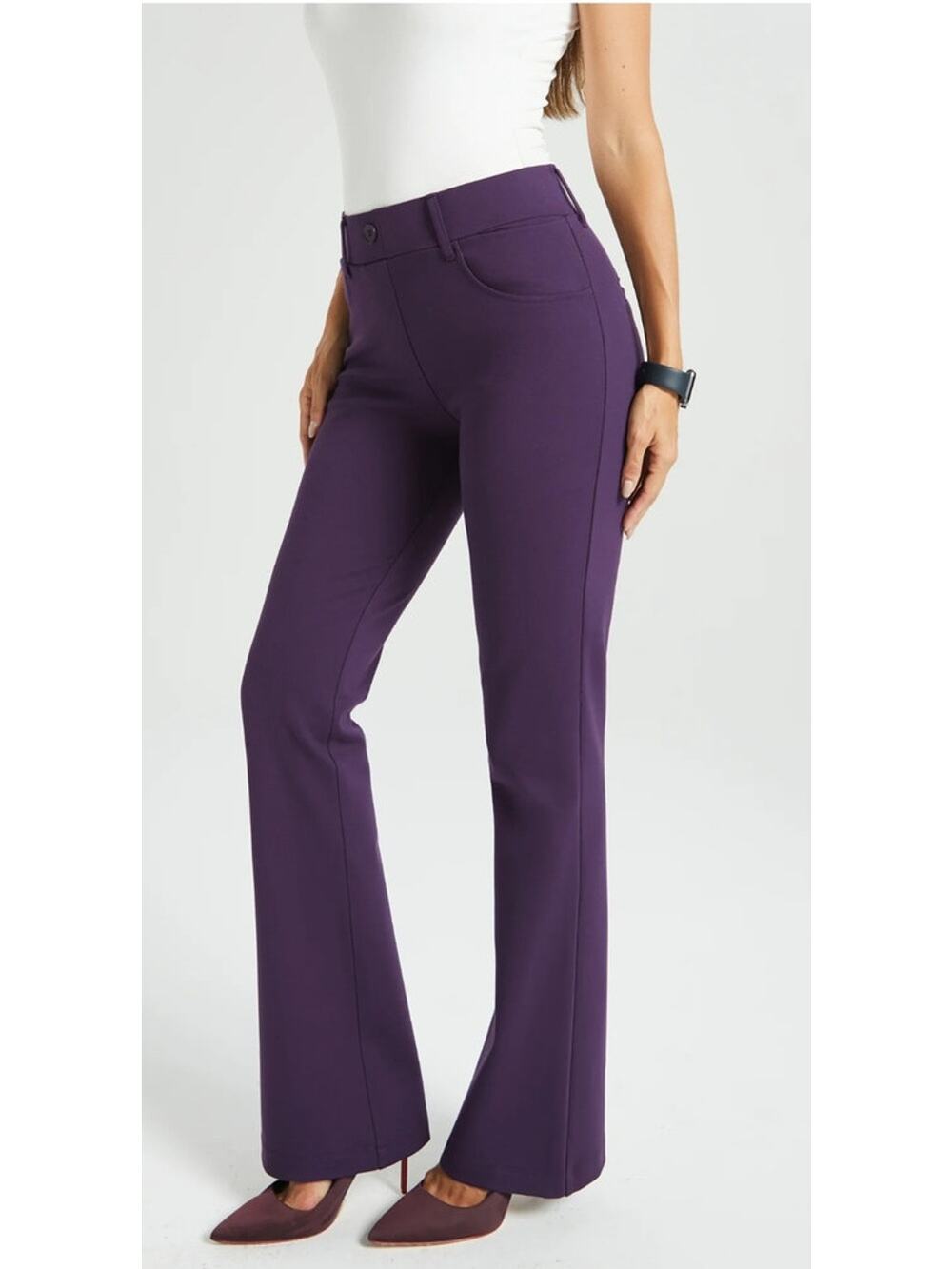 Betabrand Dress Pant Yoga Pants Bootcut Aubergine Purple MP